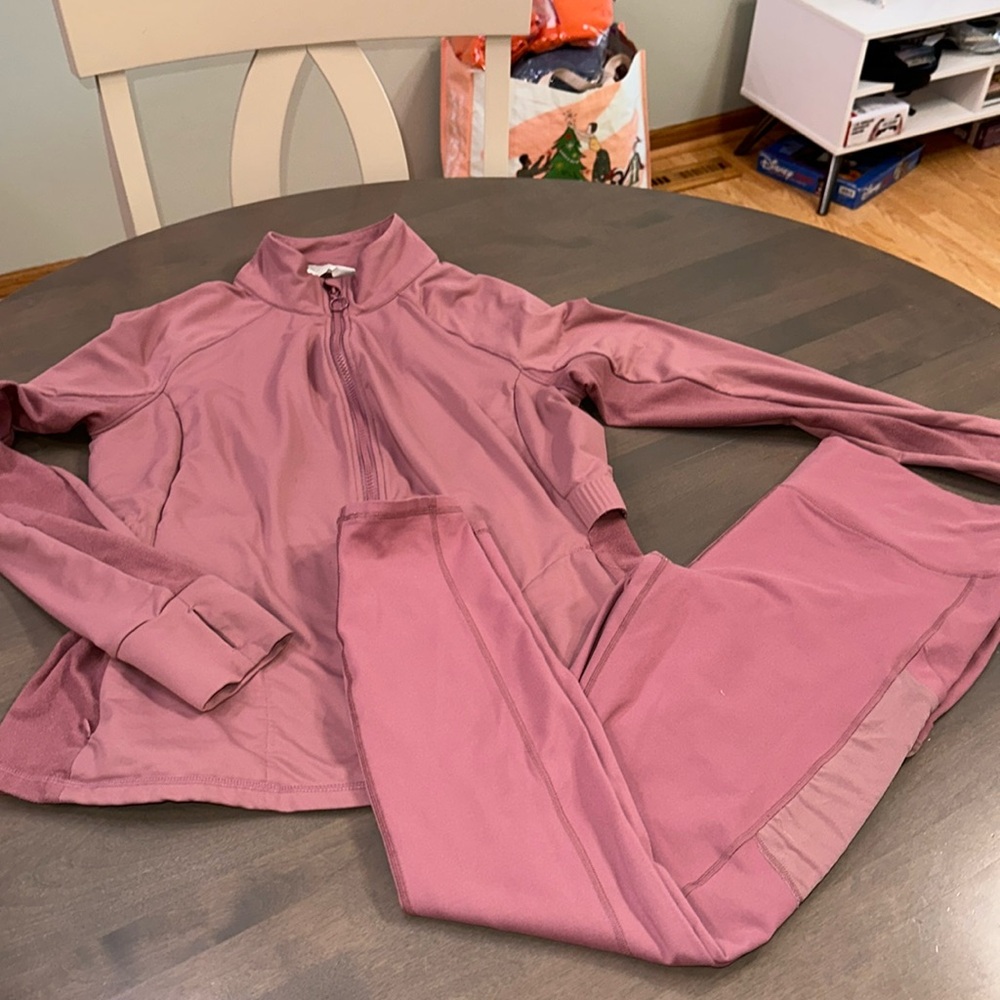 Pink jacket and yoga pants
